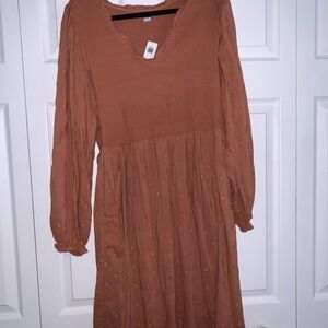Old Navy Orange Knee-Length Sundress with Long Bishop Sleeves